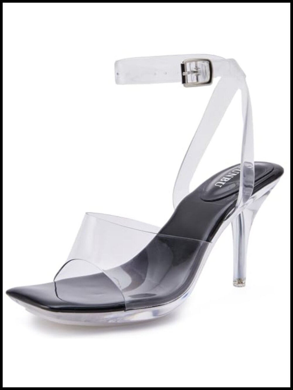 Clear Strappy Platform Kitten Heels Square Toe Stiletto Sandals Mules Pumps